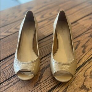 Cole Haan Tan Peep Toe Wedges